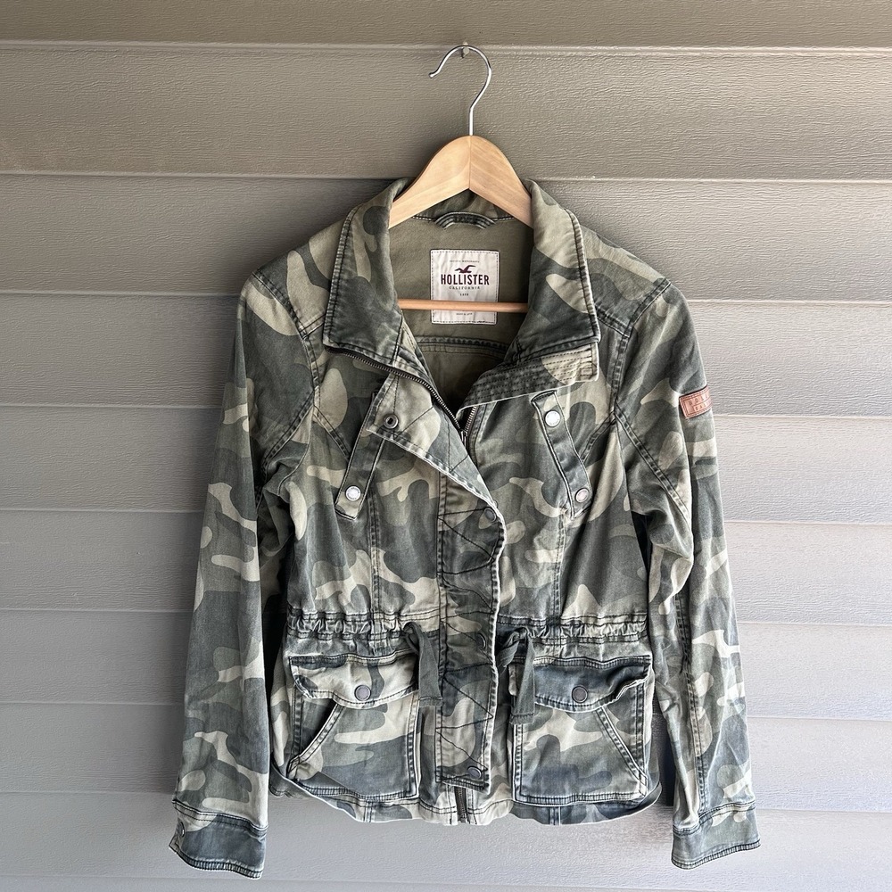 Hollister California Womens M Camo Military Utility Jacket Green Cargo Y2k